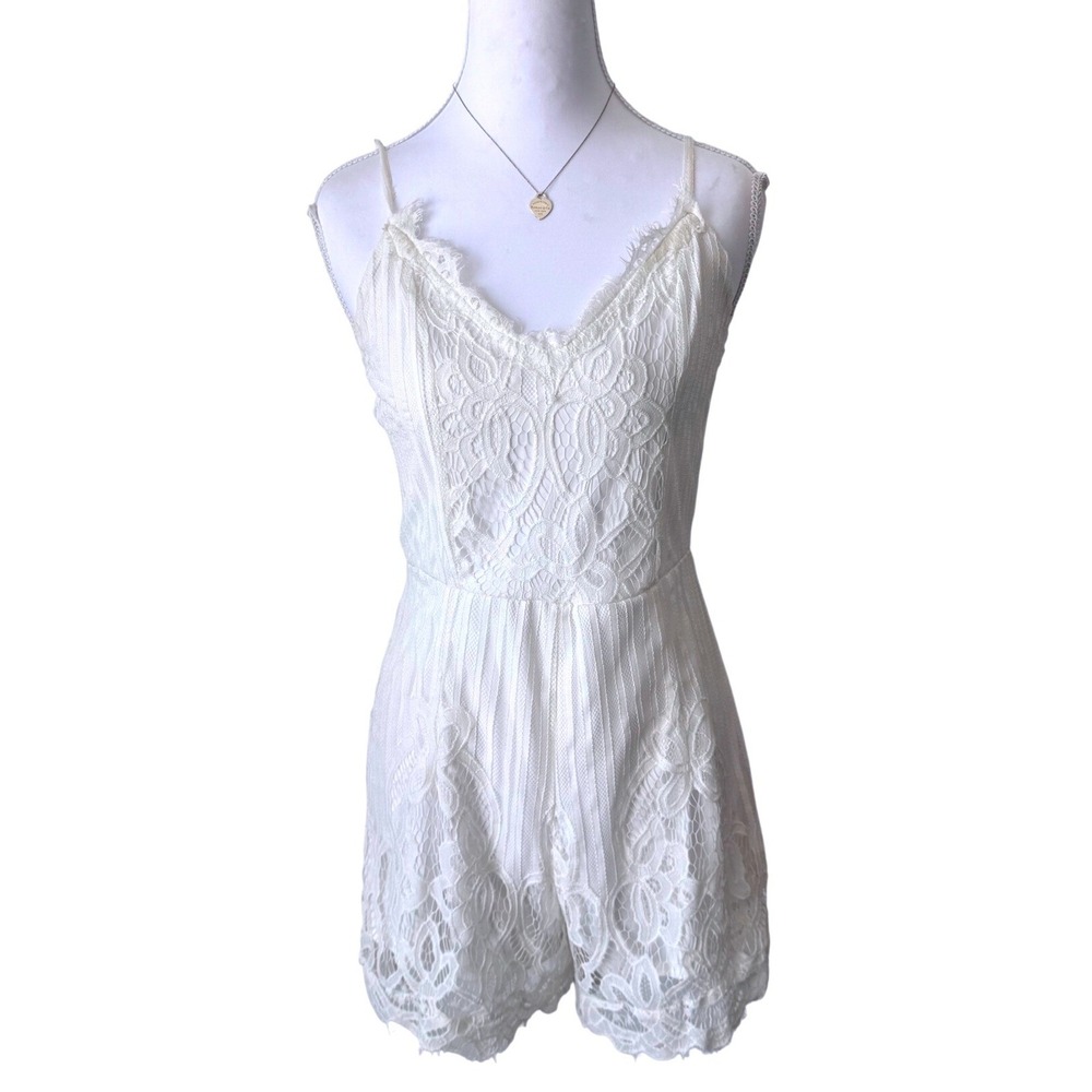 Charlotte Russe White Lace Romper Trim Boho Bridal Size Small